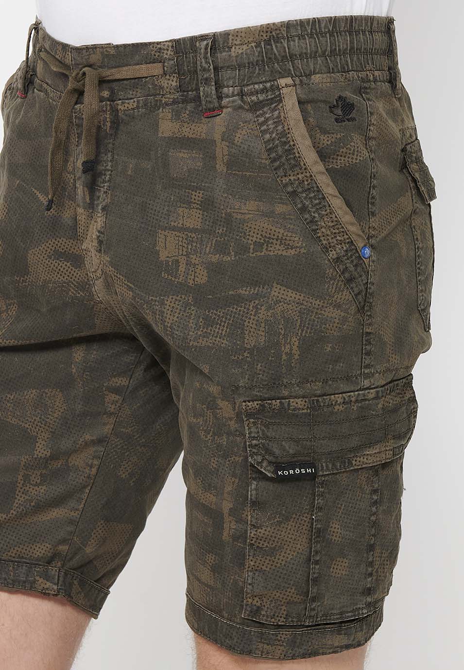 Bermuda cargo cintura cordón hombre kaki - Koroshi 2411PS12