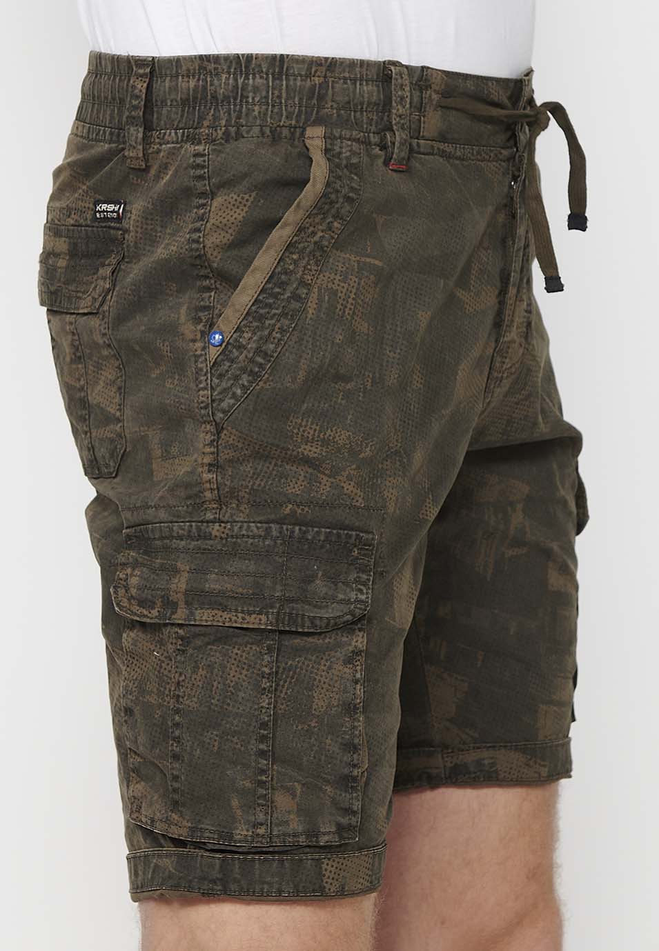 Bermuda cargo cintura cordón hombre kaki - Koroshi 2411PS12