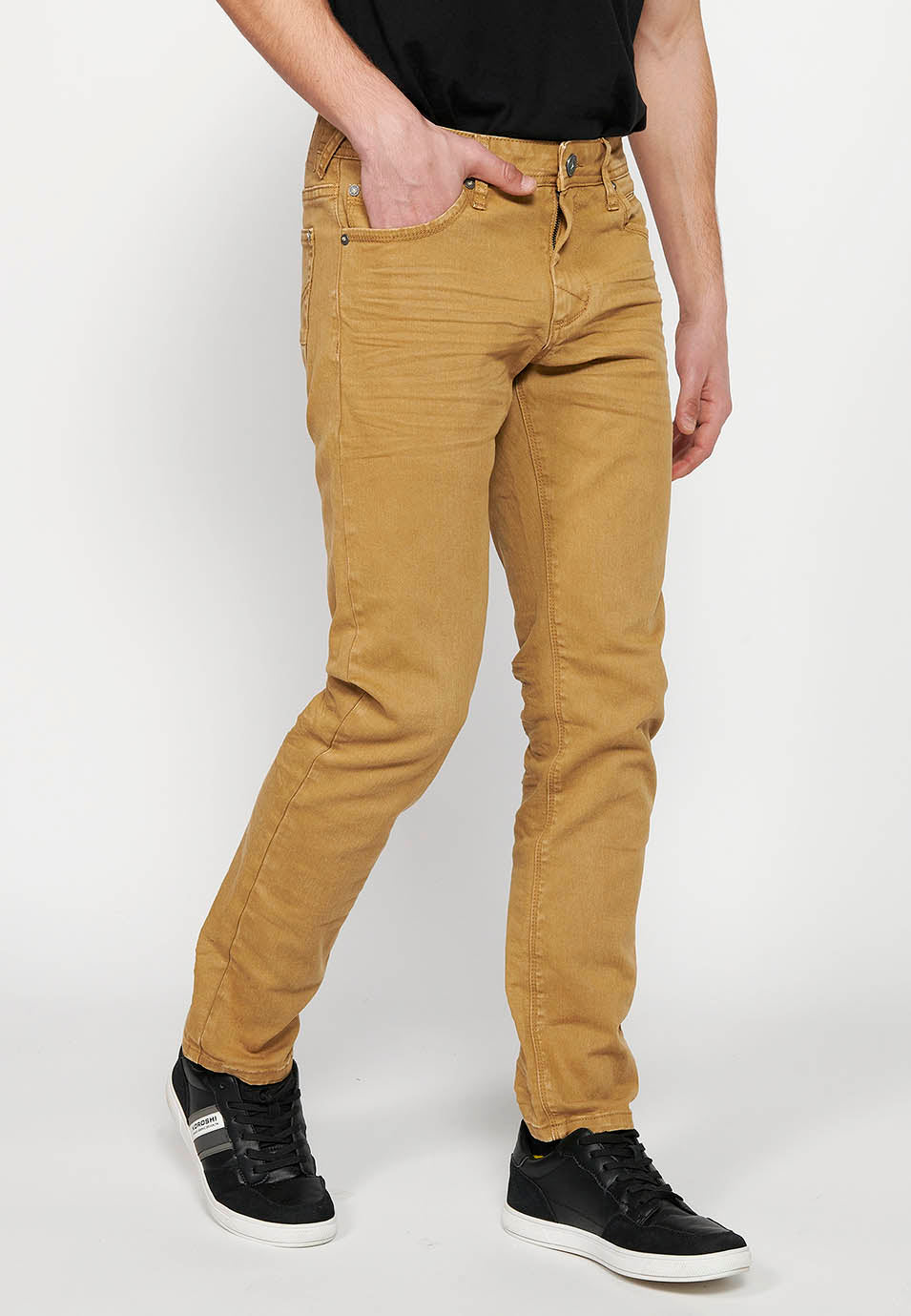 Tan men's regular straight five-pocket pants - Koroshi 2411PT01