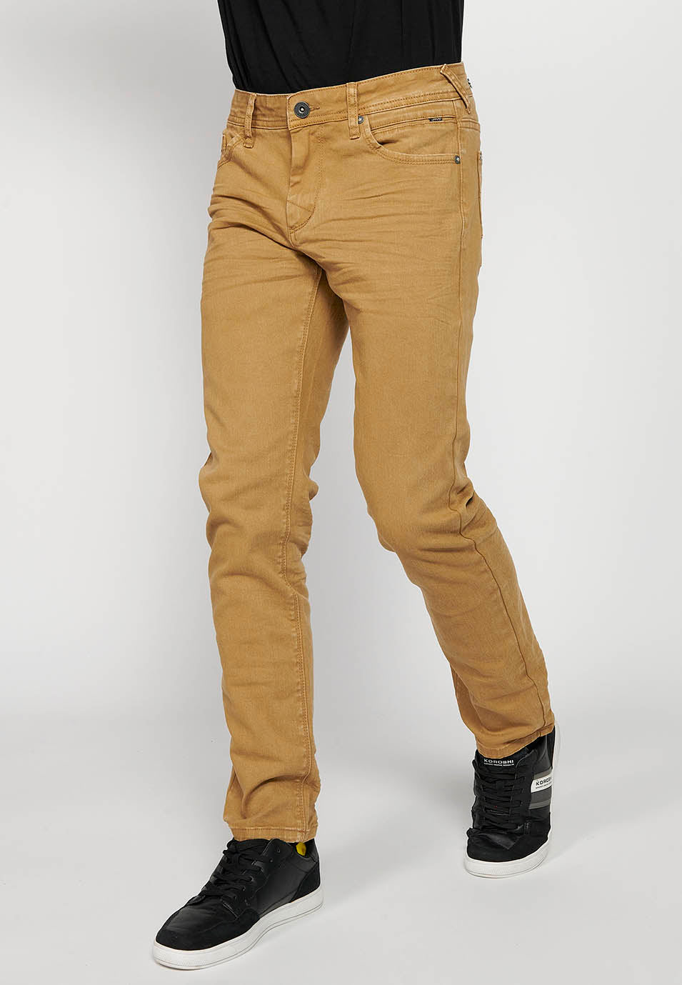 Tan men's regular straight five-pocket pants - Koroshi 2411PT01
