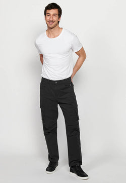 Black men's straight side pockets cargo pants - Koroshi 2411PT06