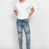 Jean motard long coupe skinny avec fermeture éclair et bouton sur le devant et détails coupés aux genoux pour homme | Vêtements décontractés