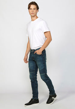 Men's skinny biker jeans in medium blue - Koroshi 2411PT21
