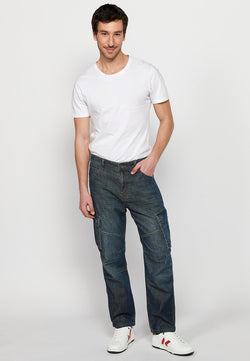 Dark blue men's straight cargo jeans - Koroshi 2411PT71
