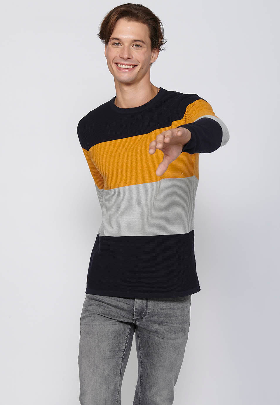 Maglione a maniche lunghe girocollo in tricot a righe in cotone da uomo | Abbigliamento casual