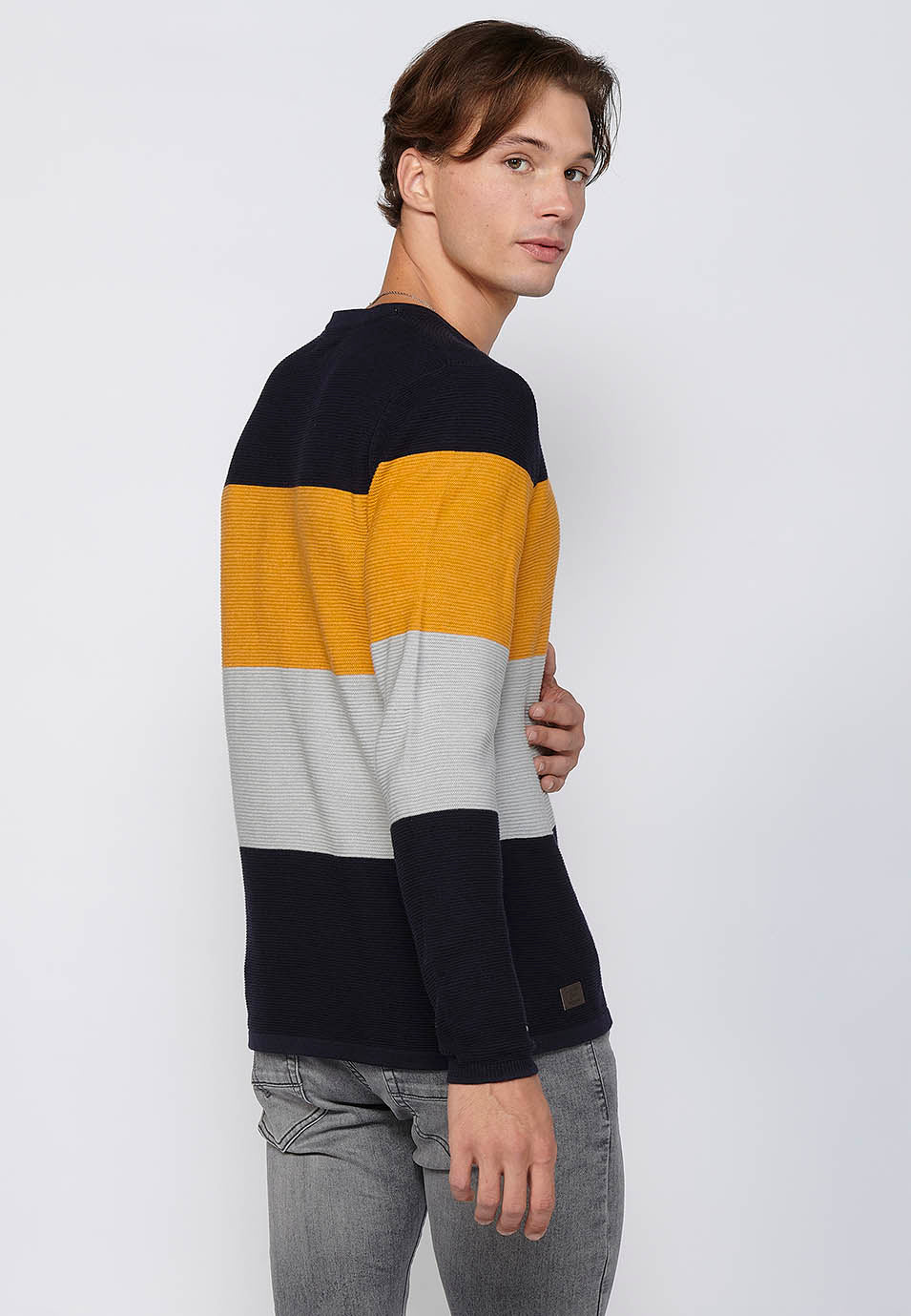 Maglione a maniche lunghe girocollo in tricot a righe in cotone da uomo | Abbigliamento casual