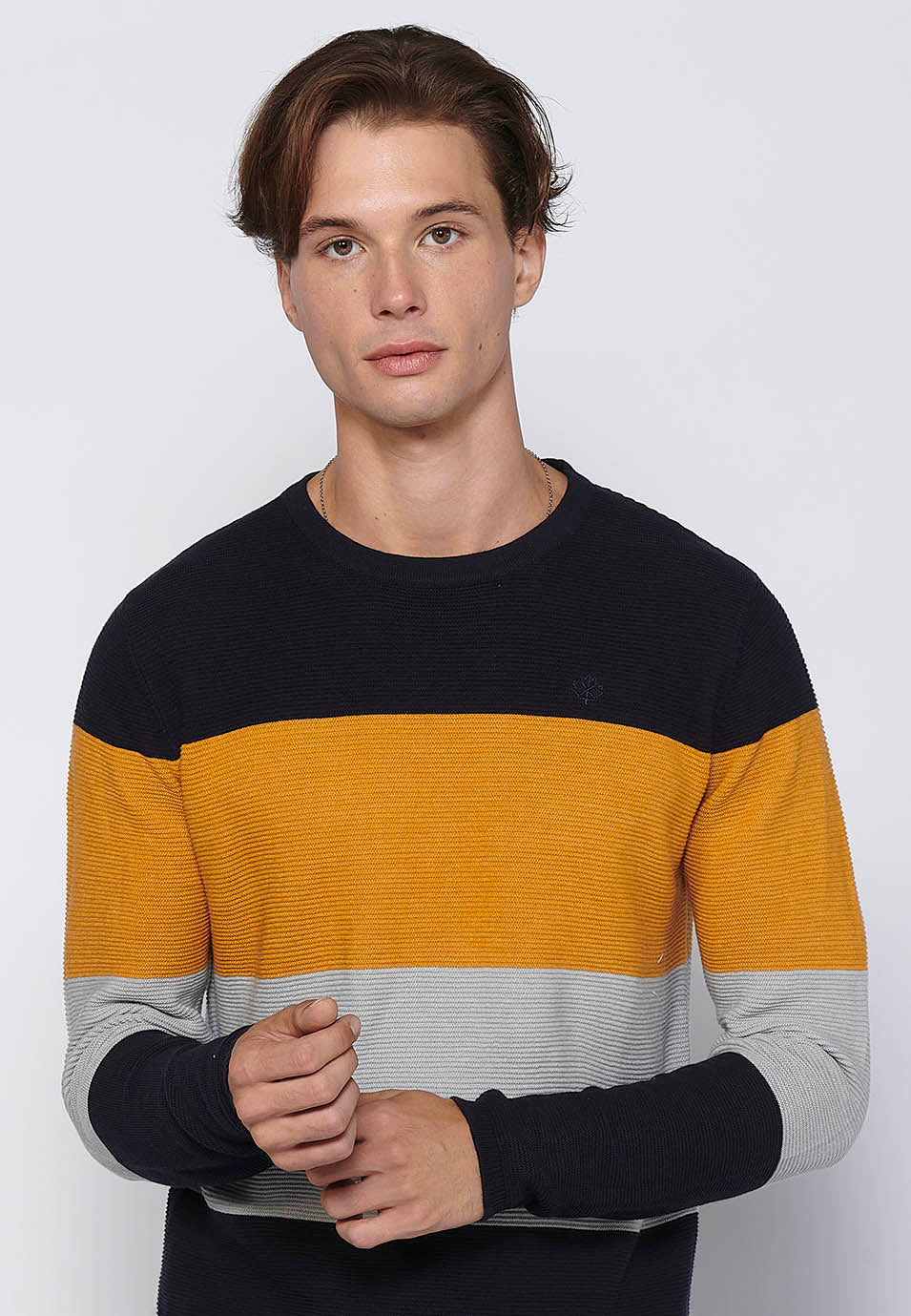 Maglione a maniche lunghe girocollo in tricot a righe in cotone da uomo | Abbigliamento casual