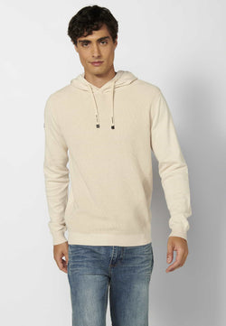 Pull à capuche homme maille texturée écru - Koroshi 2411TR03