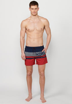 Herren-Badeshorts mit Blockdruck, Marineblau – Koroshi 2411WA09
