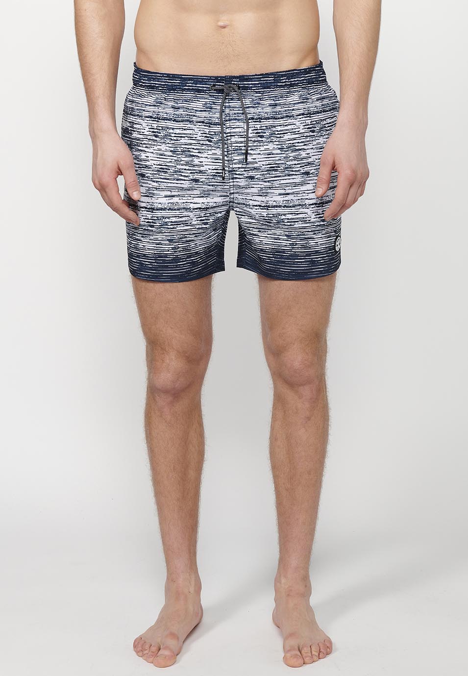 Navy men's gradient stripe printed short swimsuit - Koroshi 2411WA11