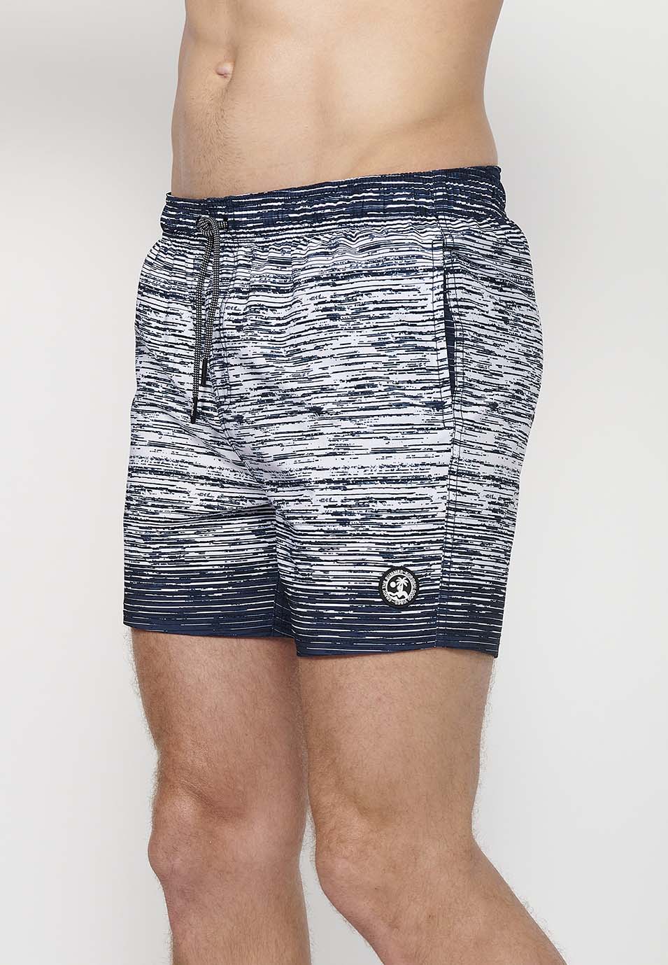 Navy men's gradient stripe printed short swimsuit - Koroshi 2411WA11