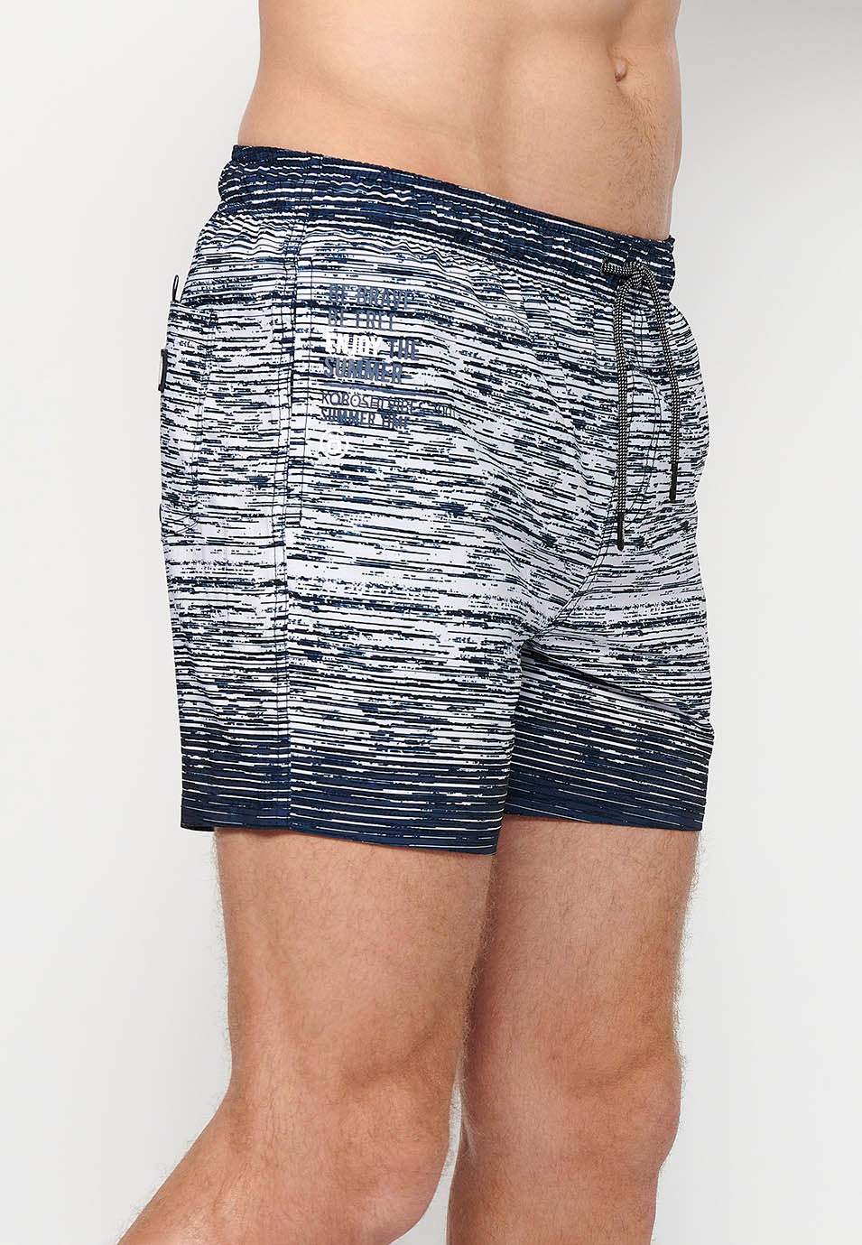 Navy men's gradient stripe printed short swimsuit - Koroshi 2411WA11