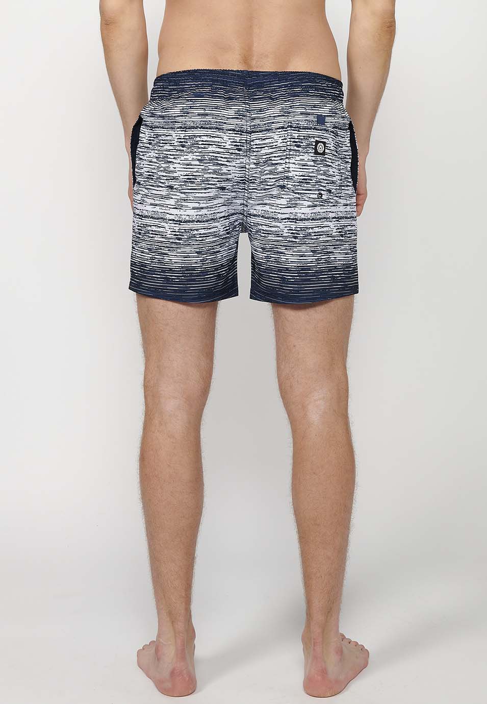 Navy men's gradient stripe printed short swimsuit - Koroshi 2411WA11