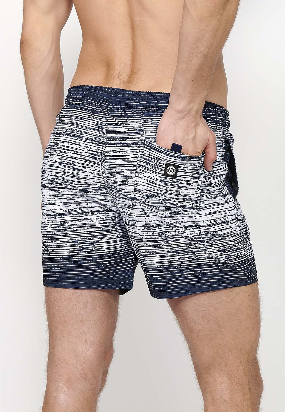 Navy men's gradient stripe printed short swimsuit - Koroshi 2411WA11