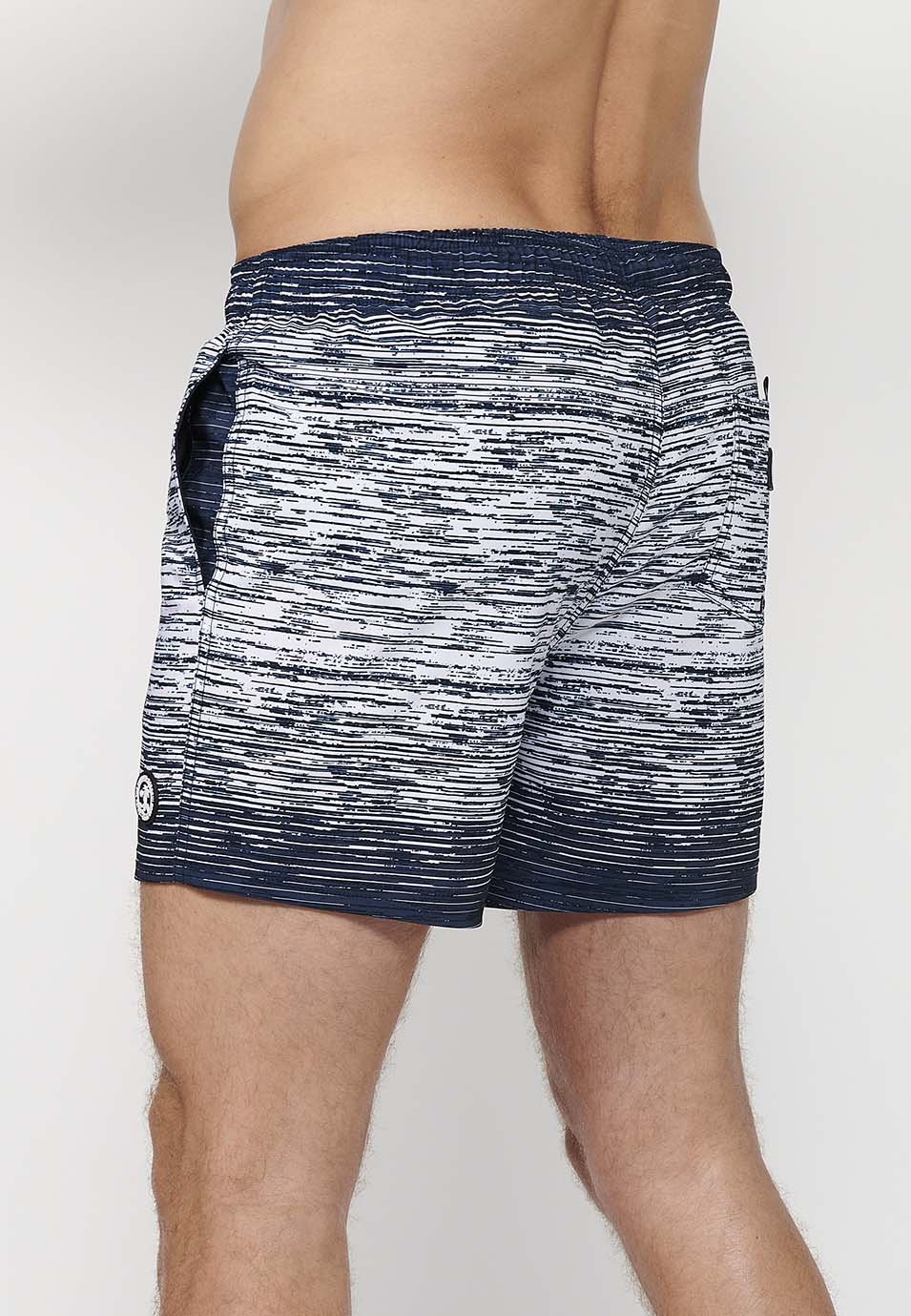 Navy men's gradient stripe printed short swimsuit - Koroshi 2411WA11