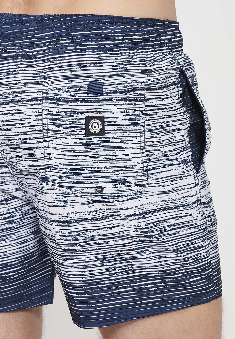 Navy men's gradient stripe printed short swimsuit - Koroshi 2411WA11