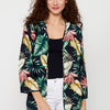 Women's Multicolored Tropical Print Long Sleeve Flowy Open Blouse | Current Fashion