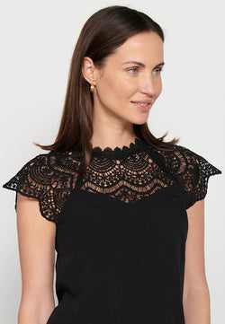 Blusa sin mangas blonda escote redondo mujer negro - Koroshi 2412BL25