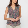 Women's Multicolor Floral Print V-Neck Sleeveless Blouse with Ruffle Finish and Front Button Details | Current Fashion