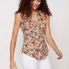 Women's Sleeveless V Neck Button Front Closure Floral Print Blouse | Current Fashion