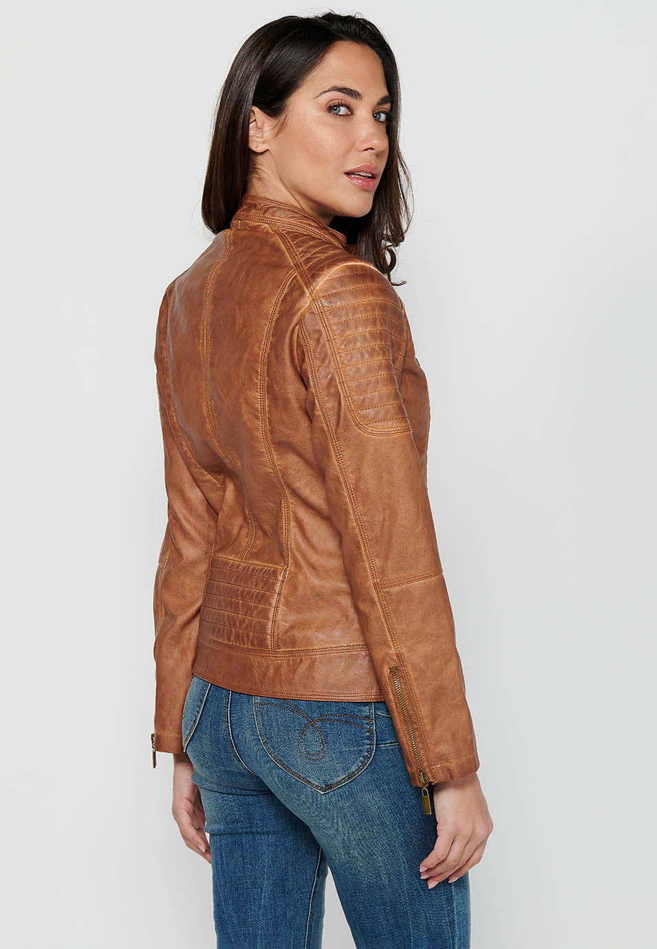 Camel women's biker leather effect jacket - Koroshi 2412JA13