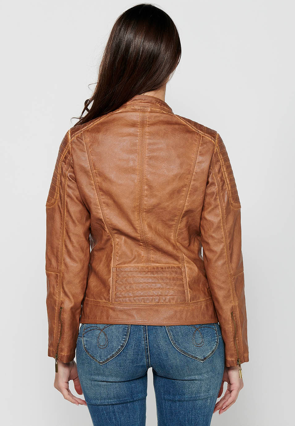 Camel women's biker leather effect jacket - Koroshi 2412JA13