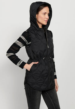 Women's black padded hooded vest - Koroshi 2412JA42