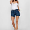 Women's Dark Button Zipper Front Closure Flare Shorts | Current Fashion