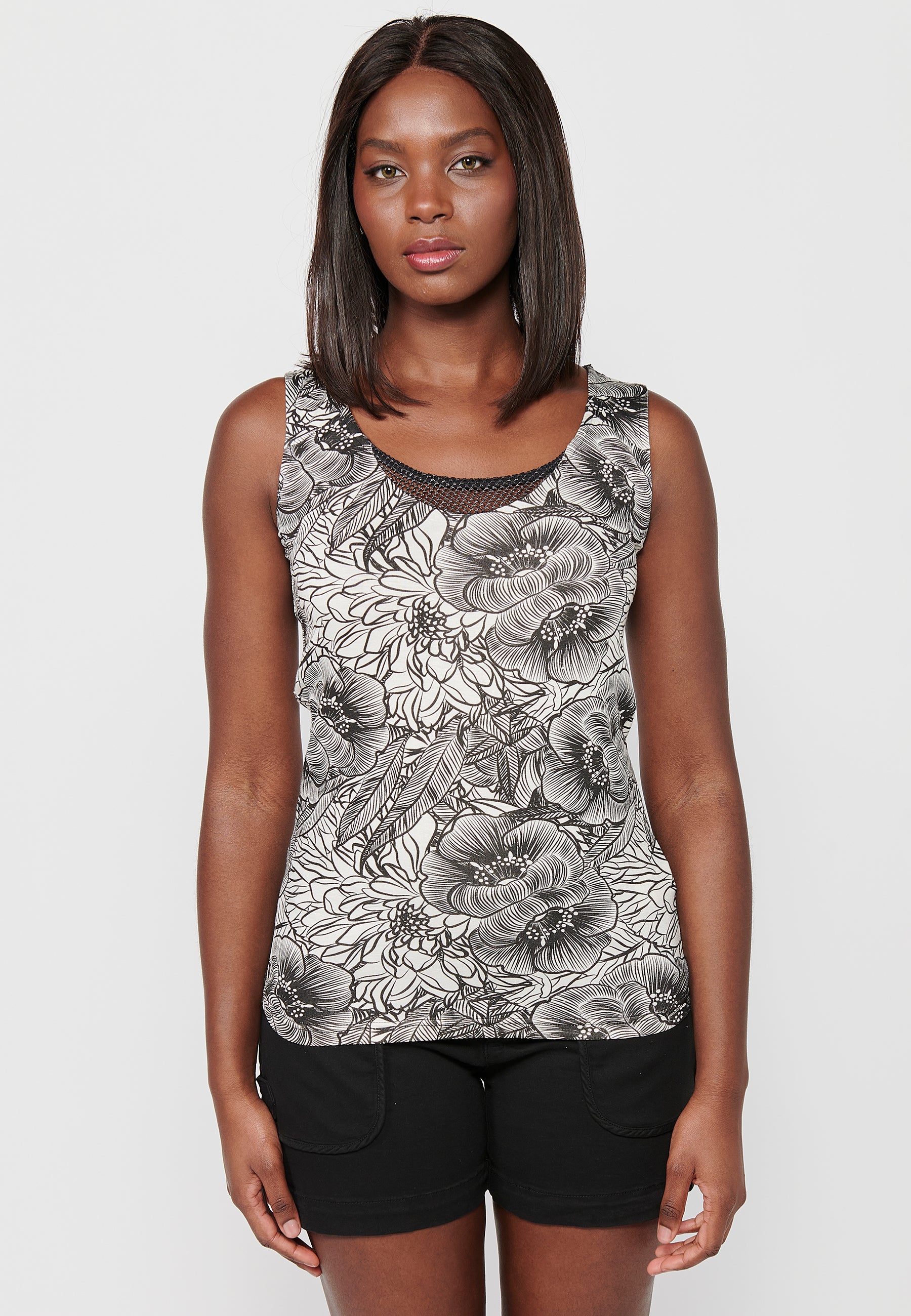 Samarreta de tirants amb escot obert amb detall estampat floral per a dona | Moda actual