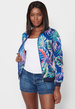 Blusa a maniche lunghe con cerniera trasparente con finiture in costina e stampa floreale.