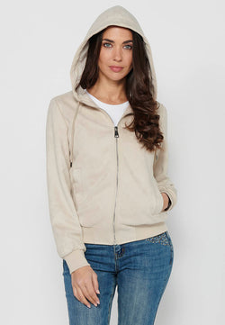 Giacca felpa con cappuccio effetto scamosciato da donna ecrù - Koroshi 2412SU05