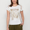 Short-sleeved T-shirt with lace detail and front print, for women | Current Fashion