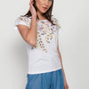 Women's Front Floral Embroidery Round Neck Short Sleeve Top T-shirt | Current Fashion