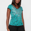 Women's Mint Floral Print V-Neck Short Sleeve T-Shirt | Current Fashion