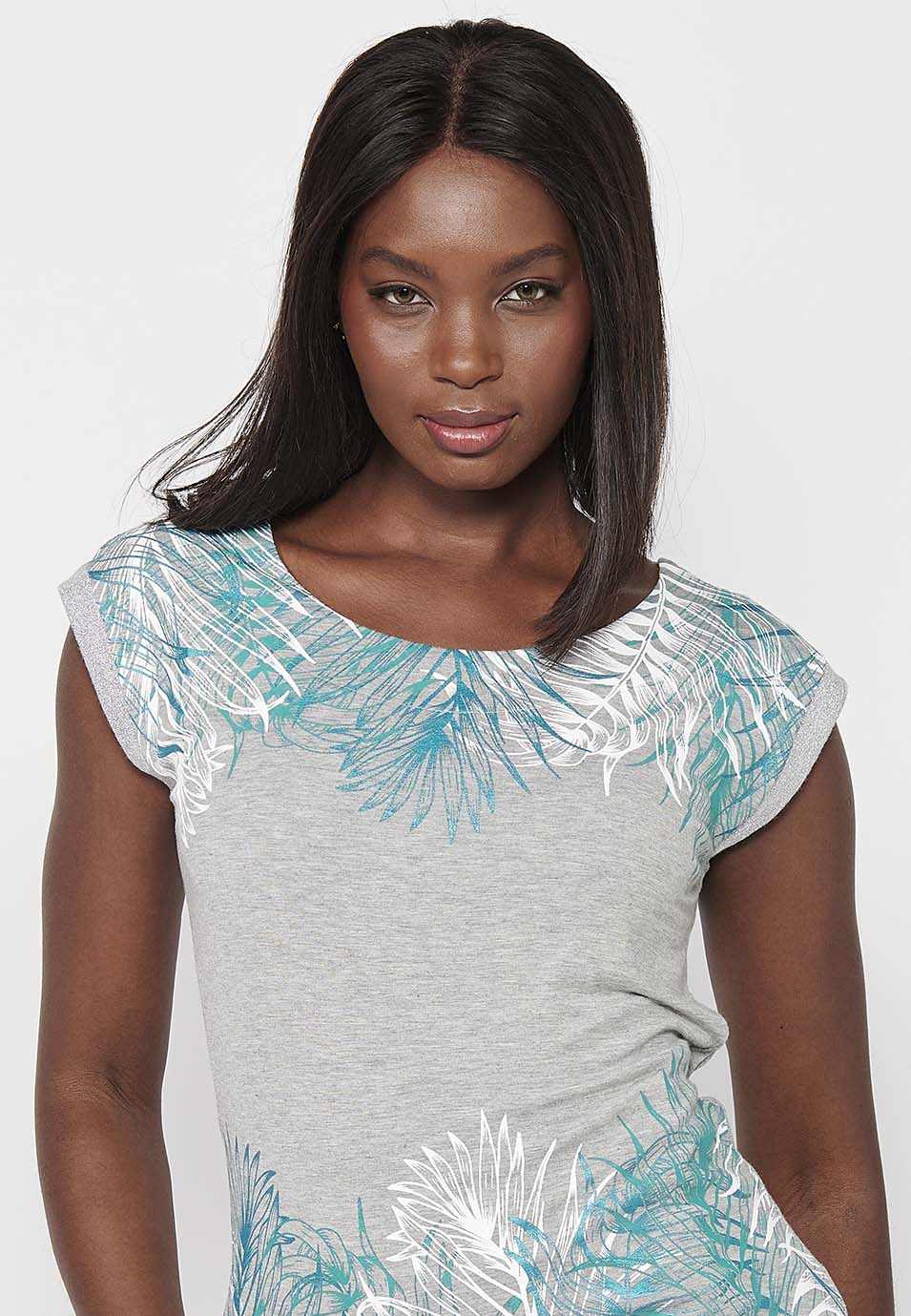 Samarreta de màniga curta amb coll vaixell i estampat lateral i frontal amb cordó ajustable per a dona | Moda actual