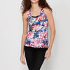 Tanktop mit Rundhalsausschnitt und Mesh-Detail auf der Rückseite und mehrfarbigem Blumendruck für Damen | aktuelle Mode