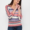 Jersey de manga media con cuello pico. tricot calado a rayas de multicolor para mujer | Moda Actual
