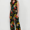 Women's multi-color elasticated waist, round neck, tropical floral print, zip-up back closure, trouser jumpsuit dress | Current Fashion
