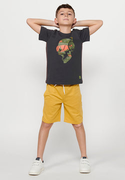 Graues Kurzarm-T-Shirt für Jungen mit Totenkopf-Print – Koroshi 2414MC05