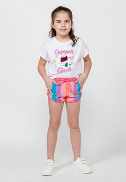 Shorts da bambina a righe con vita gommata rosa - Koroshi 2415PS09 vista 1