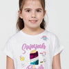Girls' short-sleeved round neck top with reversible front print | Style and Comfort