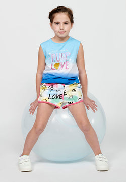 T-shirt sans manches imprimé noué fille bleu - Koroshi 2415TP13