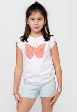 T-shirt fille blanc imprimé à manches courtes - Koroshi 2415TP20
