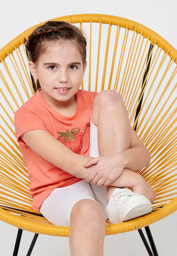 Camiseta niña manga corta estampado fresa coral - Koroshi 2415TP22