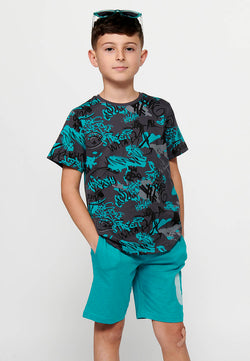 Set aus mintgrünem T-Shirt und Shorts für Jungen – Koroshi 2417SM01