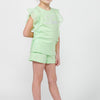 Pack haut et short. haut sans manches à volants avec broderie sur le devant et short à volants citron vert pour fille | Style et confort