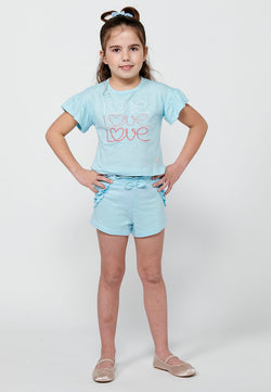 Conjunto camiseta y pantalón corto niña azul - Koroshi 2418TS05