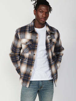 Braunes kariertes Langarm-Overshirt für Herren – Koroshi 2421CL58