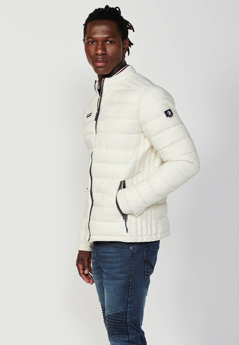 Men's High Neck Padded Jacket with Zipper Front Closure