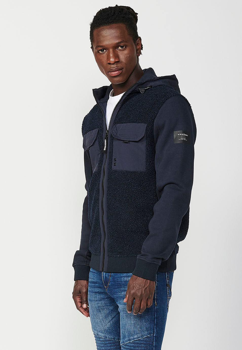 Veste sweat-shirt homme à manches longues avec poches avant et revers